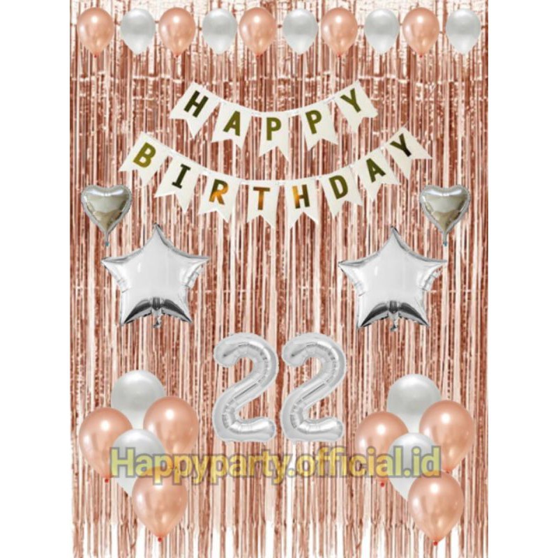 PAKET DEKORASI ULANG TAHUN/ HAPPY BIRTHDAY TEMA ROSE GOLD UK. 2 X 2 METER