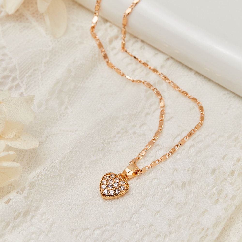 Y374 Kalung Wanita Cinta Gold Liontin Love Full Diamond Kalung Pesta Mewah Kalung Hati Heart Chain Necklace