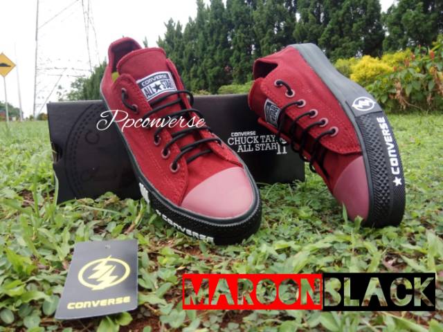 Converse Chuck Taylor New Release Undefeated Low Pendek Maroon Black Hitam