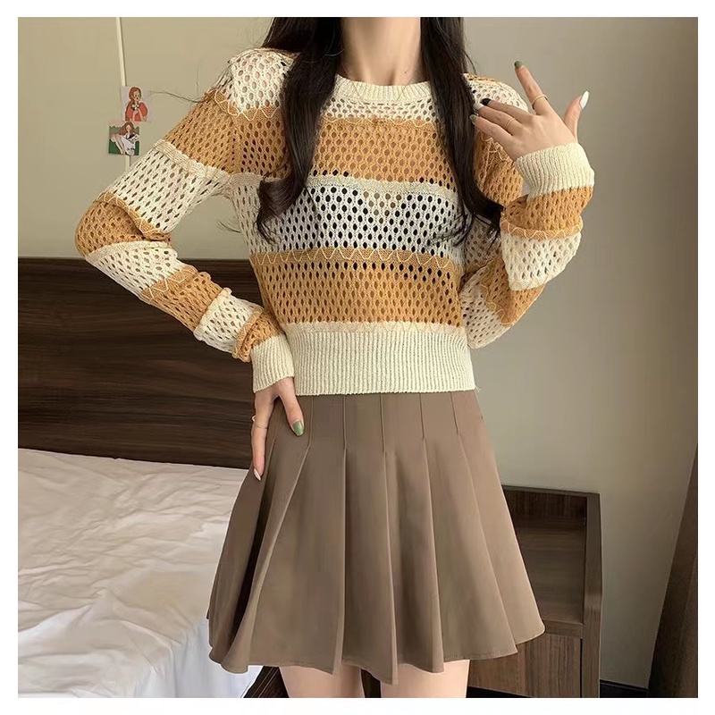 Hwasa Knit Top Stripes Import - Top Crop Blouse Knitwear - Atasan Wanita Rajut Import TM (99031-1)