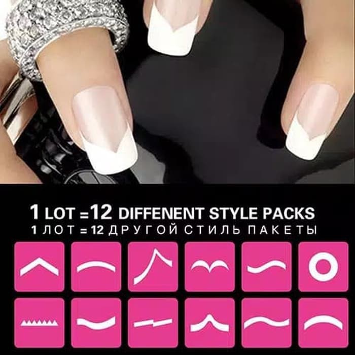 CLEARANCE SALE - 12in1 French Stencil Nail Art Form Fringe Guides Manicure DIY Stickers