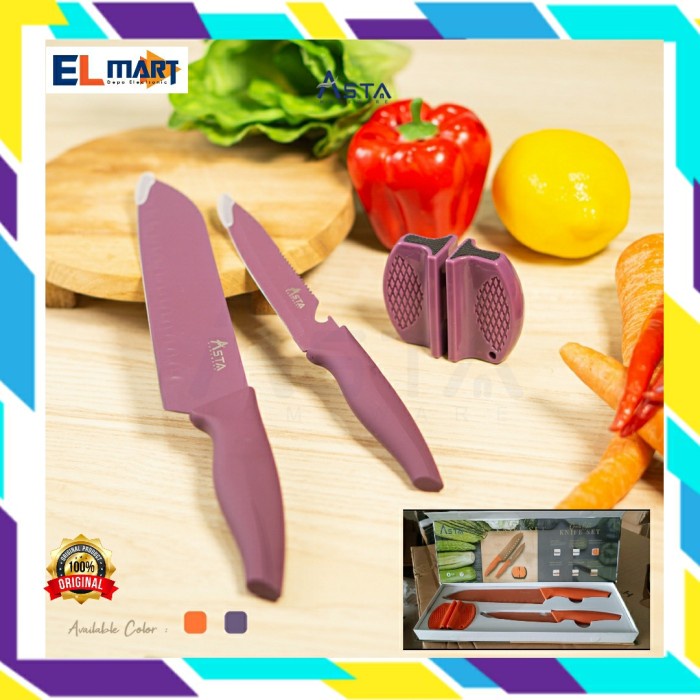 Asta Quick Cut Knife Set 3pc Pisau Dapur Pengasah Good Quality