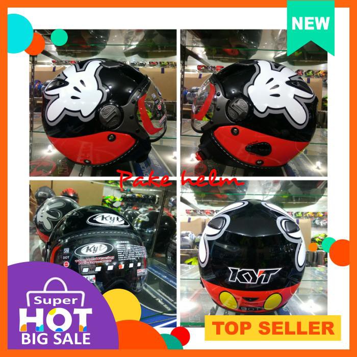 Helm Kyt Elsico Retro Pilot Micky Hand Black Red