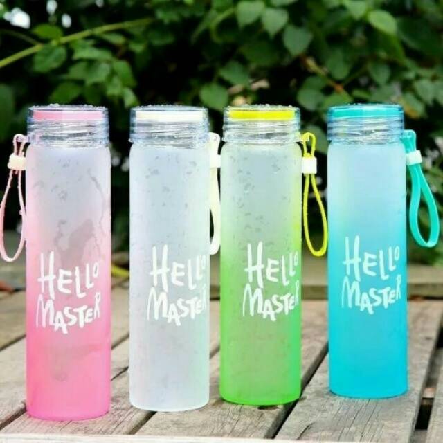 Botol minum hello master kaca / Botol minum kaca / Botol minum hello master / Botol Kaca Plus Pouch