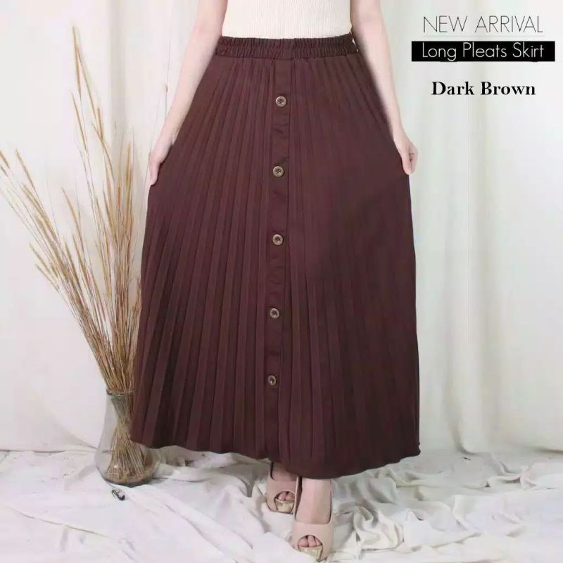 ROK WANITA PLISKET VARIASI KANCING DEPAN - BAHAN HYGET SYPER ( PREMIUM )-Dark brown