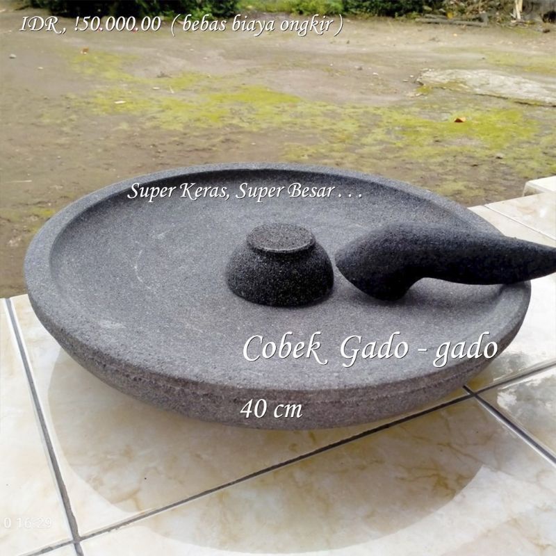 COBEK BATU ASLI COBEK JUMBO PAHAT 40CM  GADO-GADO + ULEKAN BATU