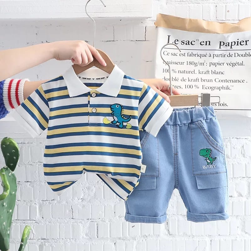 Ananakstore - Setelan Motif MINI DINO SALUR / Setelan premium / Setelan baby BOY