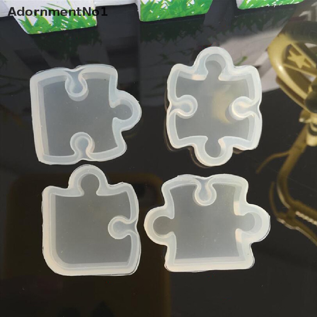 (AdornmentNo1) 4pcs / set Cetakan Liontin / Gantungan Kunci Bentuk Puzzle Bahan Silikon Resin UV