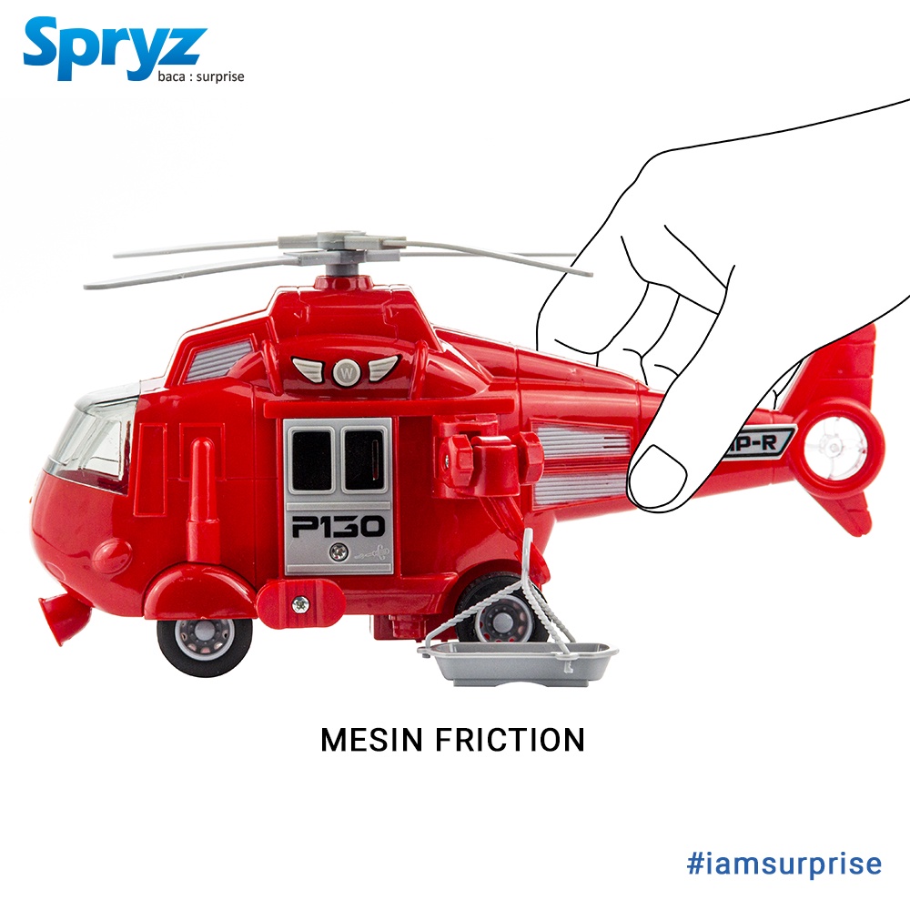 Spryz Citysquad Mainan Helikopter 1:20 dengan Mesin Friction, Lampu &amp; Suara