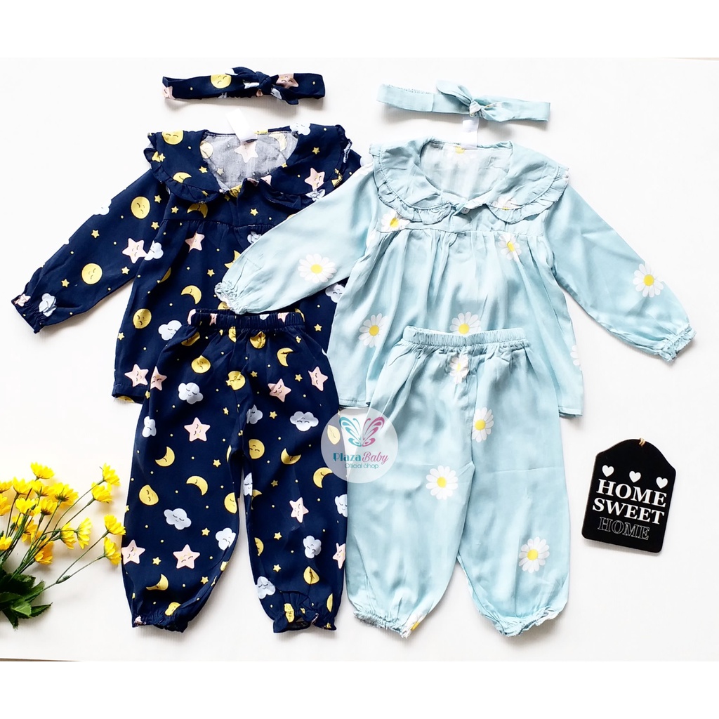 Plazababyku MX CHERYL RAYON setelan bayi motif bunga yang lucu free ikat headband