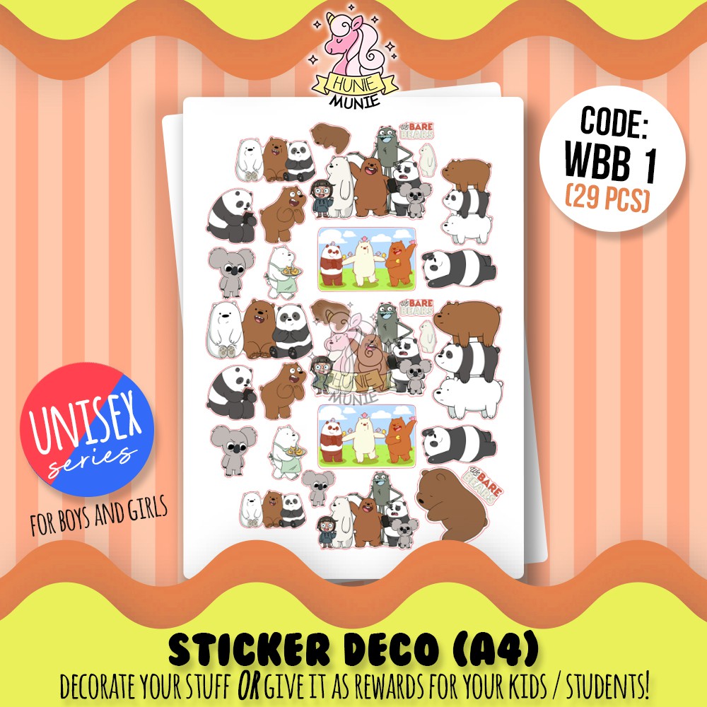 

Sticker Deco - We Bare Bears #1 - UNISEX SERIES - Stiker Reward Anak Cake Topper - Hunie Munie