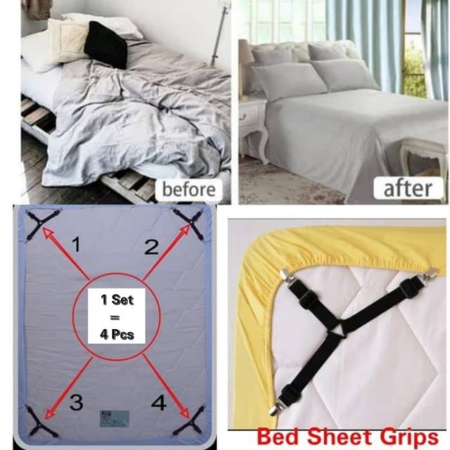 Penjepit Sprei / Bed Sheet Grips ( Hitam isi 4pc/set )