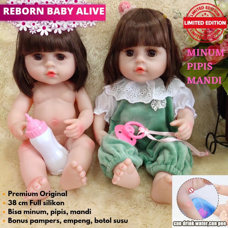 PROMO Free Akta Lahir Boneka Reborn Bayi Alive 38cm Minum Pipis Silikon Original