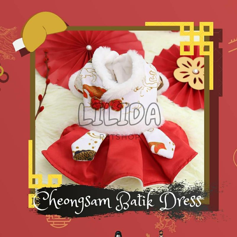 cheongsam batik baju anjing kucing dress imlek putih merah