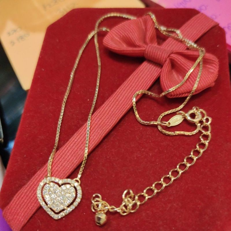 kalung  emas dengan liotin hati mata putih(ubs420)40 cm