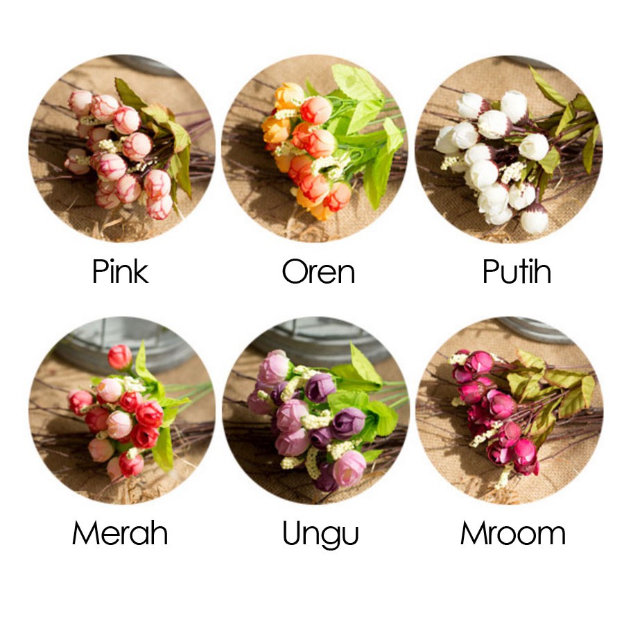MYSTYLE BUNGA PLASTIK ROSE C15 1 TANGKAI = 13 PCS BUNGA MAWAR HIAS ARTIFICIAL BUNGA ARTIFISIAL MURAH-3