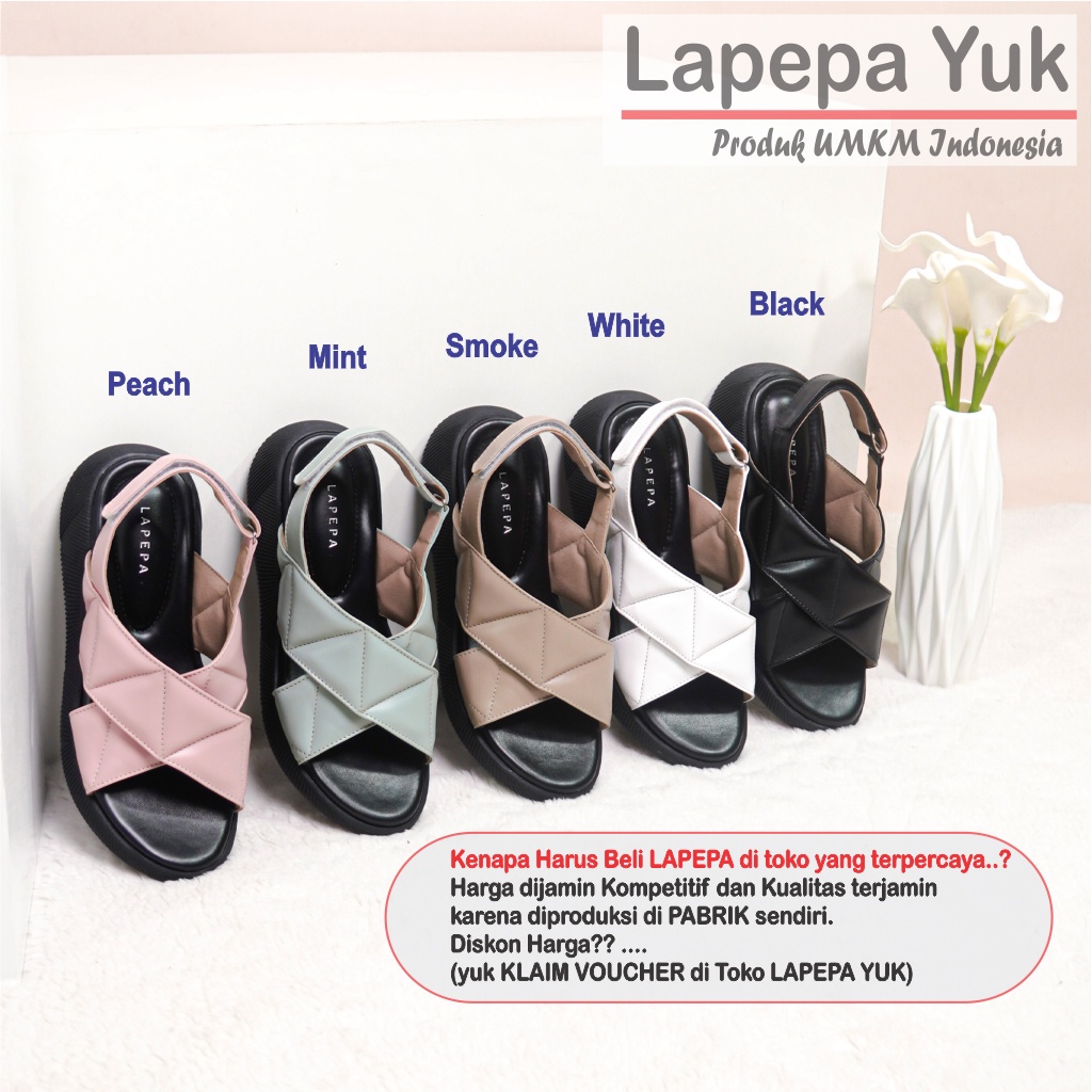 LAPEPA YUK -  Sepatu Sandal Wanita Wedges JOVITA Model Ban dua Tali Strap belakang Hak Tinggi Sole 4 cm Spatu Sendal Gunung Cewek  Size 36 37 38 39 40 41 Warna SMOKE Coksu Soft Cewe Kekinian Premium Terbaru Shoes Ori Original Mall Official Store Promo