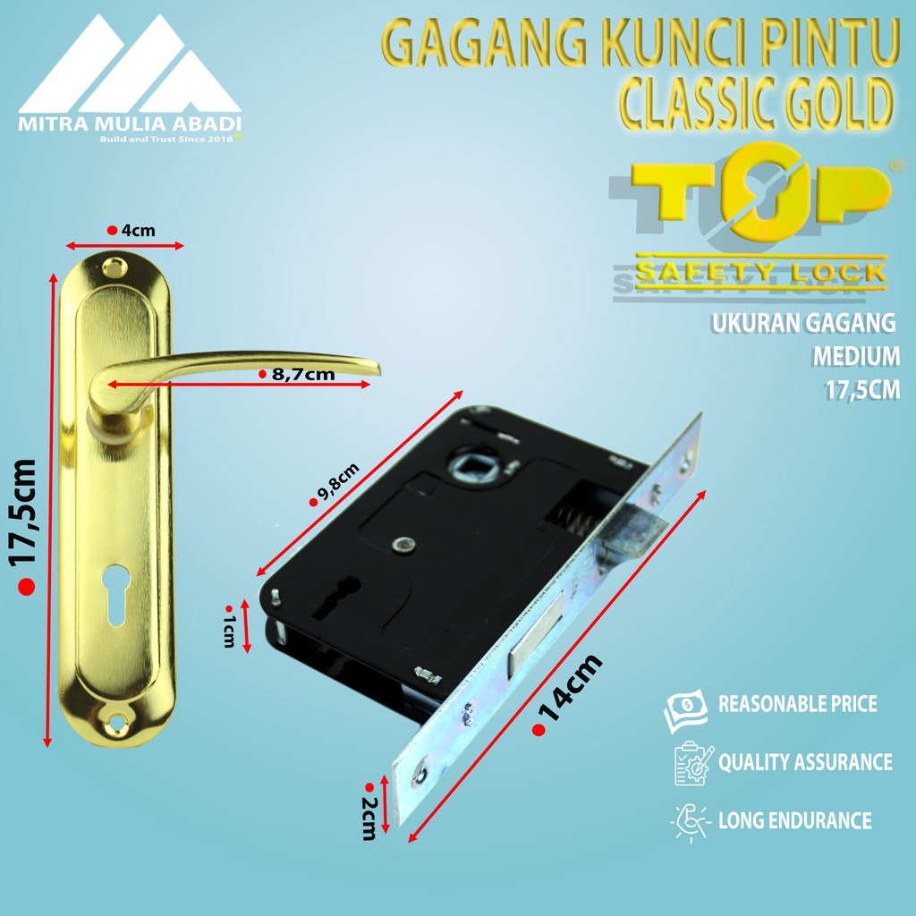 Gagang Kunci Pintu/ Kunci Full Set Medium Classic GOLD 17cm