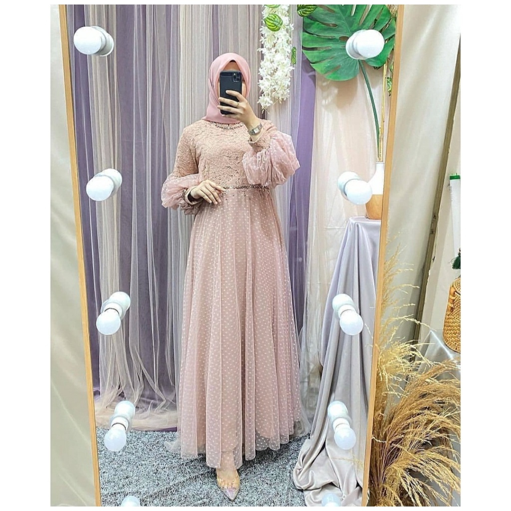 KAMILA DRESS TILE / DRESS BROKAT TILEE MUSLIM TERBARU