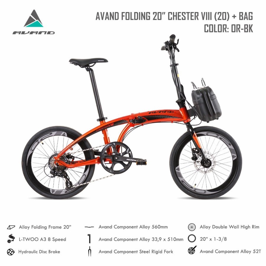 Sepeda Lipat 20 Inch AVAND CHESTER VIII 8 Speed Alloy Rem Hidrolik SNI-4