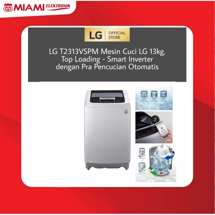 LG T2313VSPM Mesin Cuci 1 Tabung 13kg Top Loading - Smart Inverter dengan Pra Pencucian Otomatis