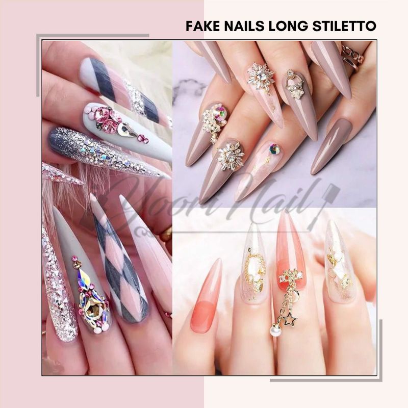 Fake nails long stiletto 500pcs kuku palsu runcing lancip sharp nails clear cream natural