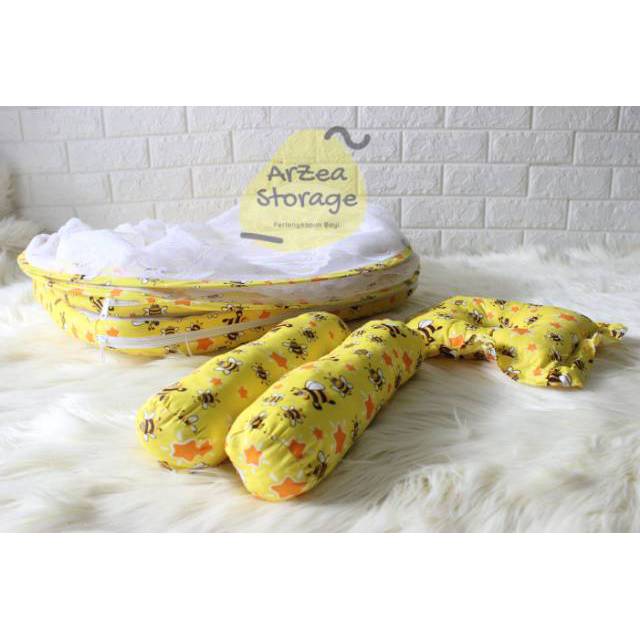 Kasur bayi kelambu set bantal guling lipat lebah kuning