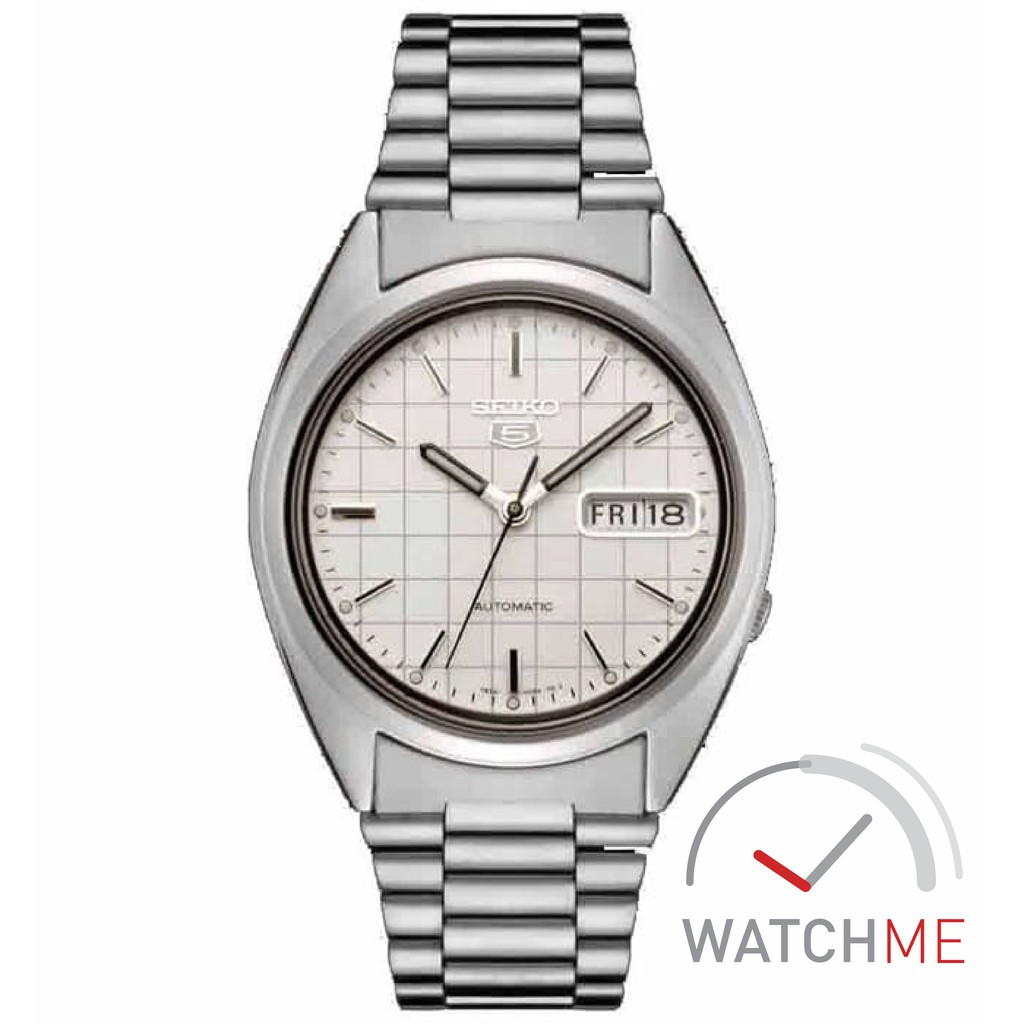 Jam Tangan Seiko 5 SNXF05K1 Automatic Silver White 30m Stainless Steel Original Bergaransi