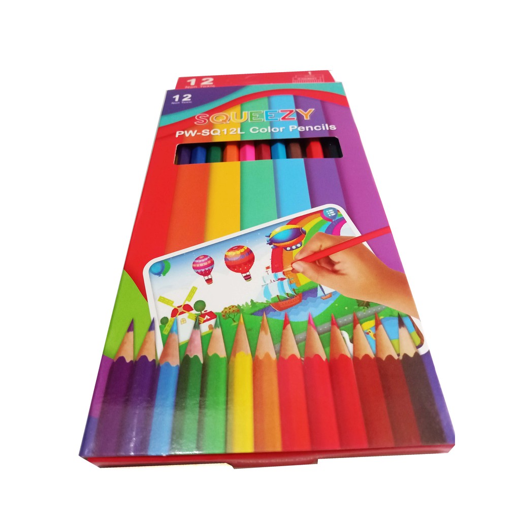 Isi 12 pcs Pensil Warna Squeezy Ukuran Panjang Multiwarna