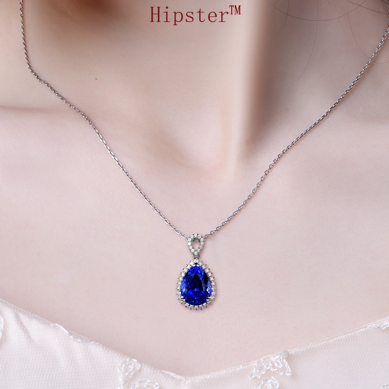 Light Luxury Star Blue Crystal Gem Pendant Diamond-Studded Clavicle Necklace