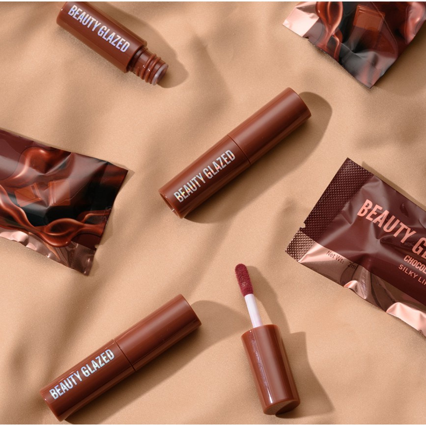 BEAUTY GLAZED Chocolate Lipstick Matte Liquid Lip Long Lasting Waterproof/Tahan Lama Lipstik Coklat Membuat Hasil Bibir Yang Velvet Dan Mate  BG001