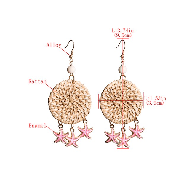 LRC Anting Gantung Fashion  Multi-layer Drop Oil Starfish Woven Earrings F5284X