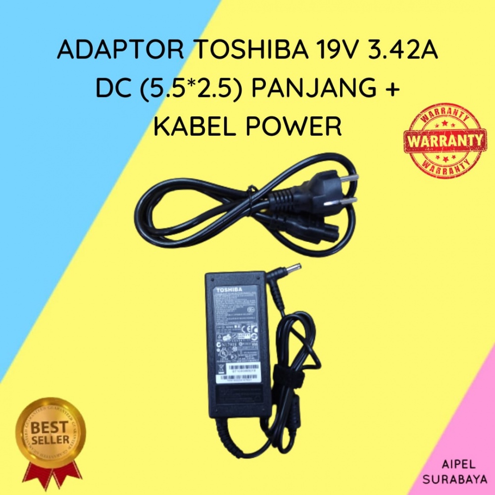 TOSHIBA193425525PKP | ADAPTOR TOSHIBA 19V 3.42A DC (5.5*2.5) PANJANG + KABEL POWER