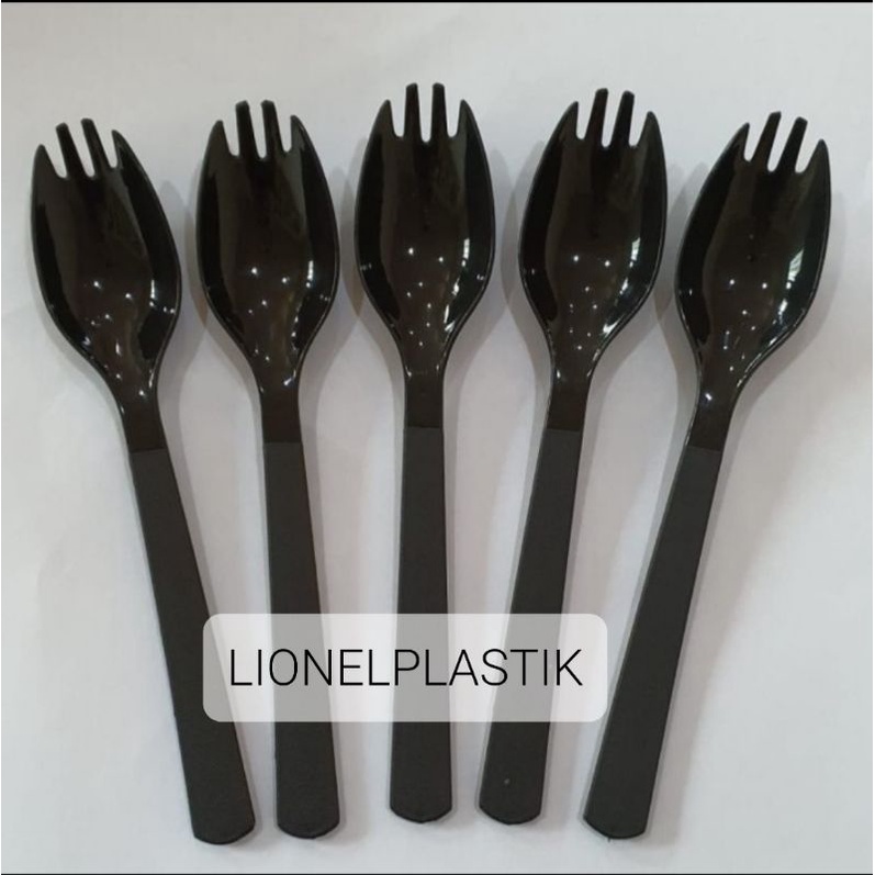 Sendok Plastik 2 in 1  Hitam / Sendok Garpu Plastik  2 in 1 Hitam isi 25 pcs