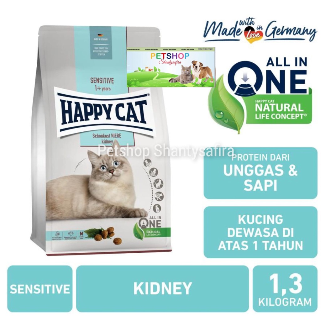 HAPPY CAT SENSITIVE RENAL KIDNEY (SCHONKOST NIERE) 1.3 KG NEW MAKANAN KUCING UNTUK SALURAN PENCERNAAN