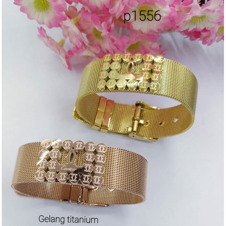 Fourfashion Gelang Titanium Sabuk/Gesper Lapis Emas S216