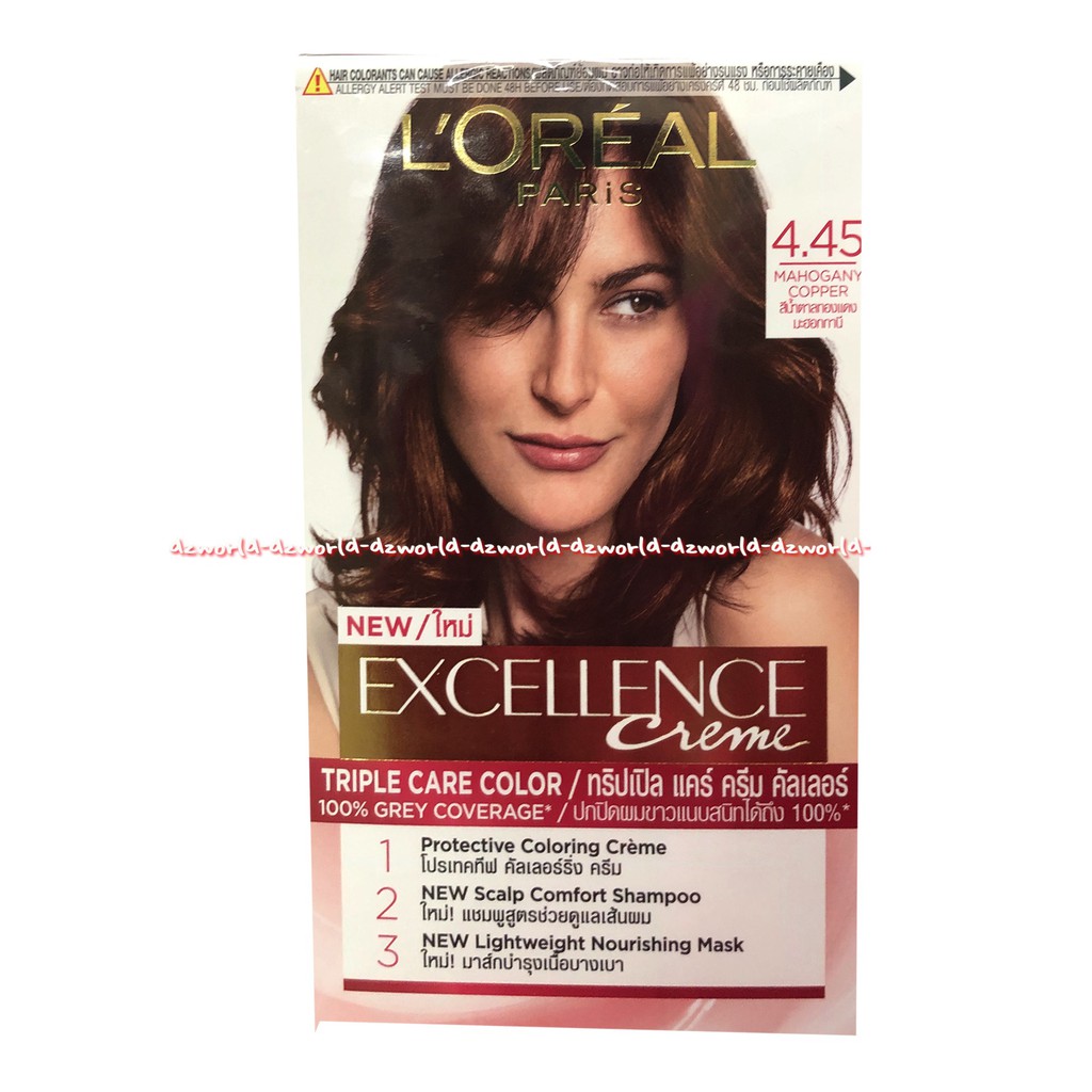 L'oreal Paris no 4.45 Mahogany Coper Brown Excellence Creme Cat Rambut L'oreal Coklat