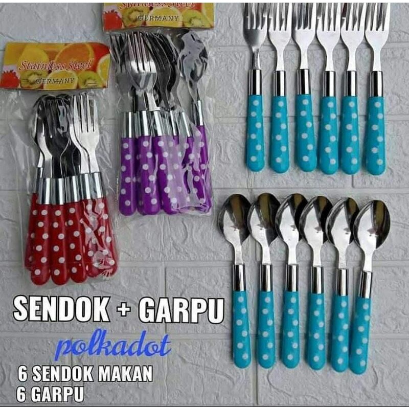 Sendok garpu makan motif warna polkadot Nagako 6pcs