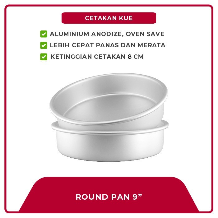 MASPION 9″ Round Pan Anodize Set 1 Pcs - Cetakan Kue Aluminium