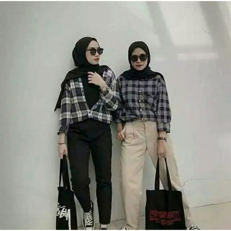 Kemeja Flanel Wanita Flanel Wanita Casual Lengan Panjang  Atasan Wanita  Kemeja Wanita-3