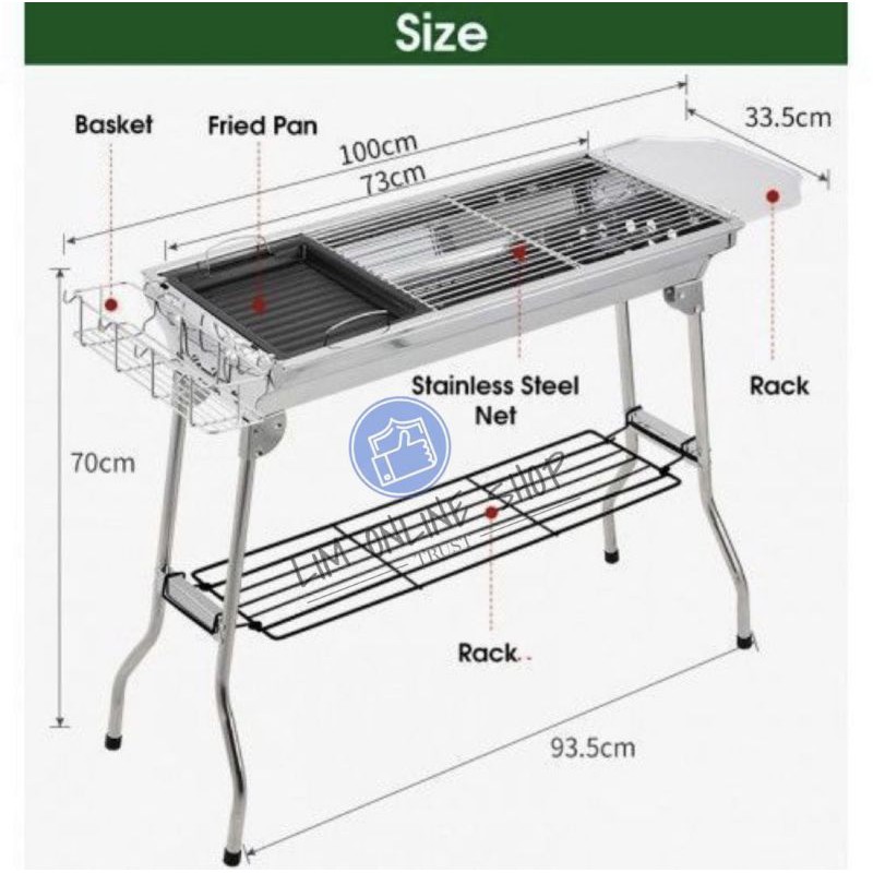 Alat Panggangan Pemanggang Bakar BBQ BARBEQUE Grill Portable Stainless Steel Besar Kualitas Premium