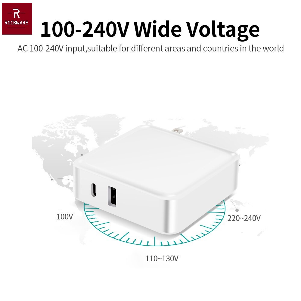 ROCKWARE WLX-I8 65W - Charger 2 Port USB-A dan USB-C - PD dan QC 3.0