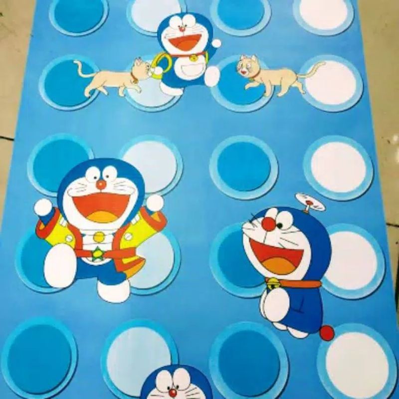Walpeper dinding motif 3D / ungu / biru / kuning / putih / kayu / walpaper dekorasi-DORAEMON BULAT