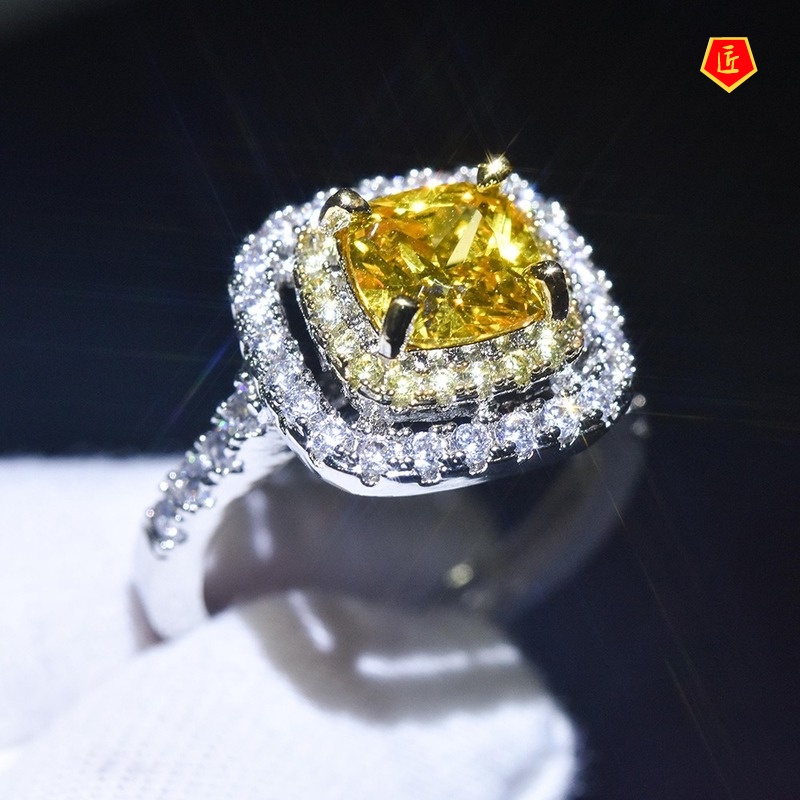 [Ready Stock]Luxury Fashion Pt950 Platinum Moissanite Square Diamond Ring