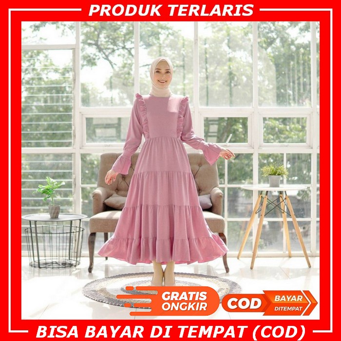 Baju Gamis Wanita Terbaru Model Pesta Kekinian Ceruty Polos Kaffa Size M L Xl Xxl Busui Syar'I Gamis