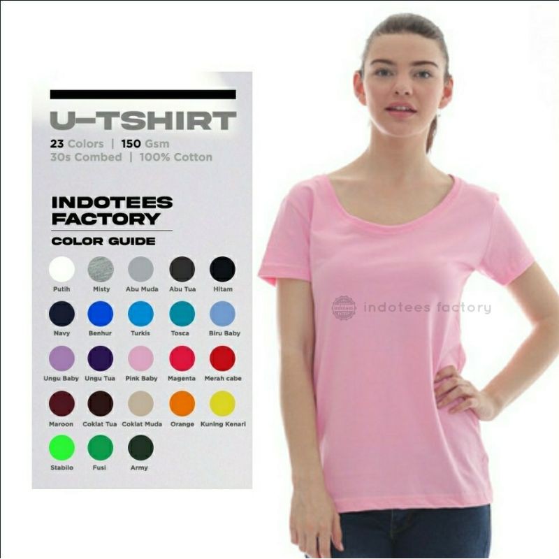 U neck tshirt kaos wanita XS-XXL cotton combed grosir murah polos