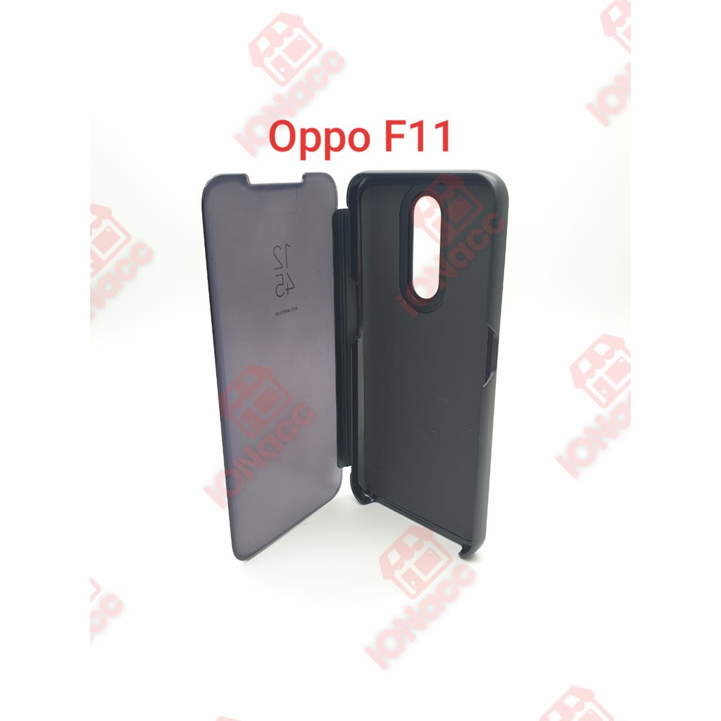 CASE FLIP COVER MIRROR F11 - F11 PRO - REALME C2 -REALME 3 - A3S - CLEAR VIEW STANDING