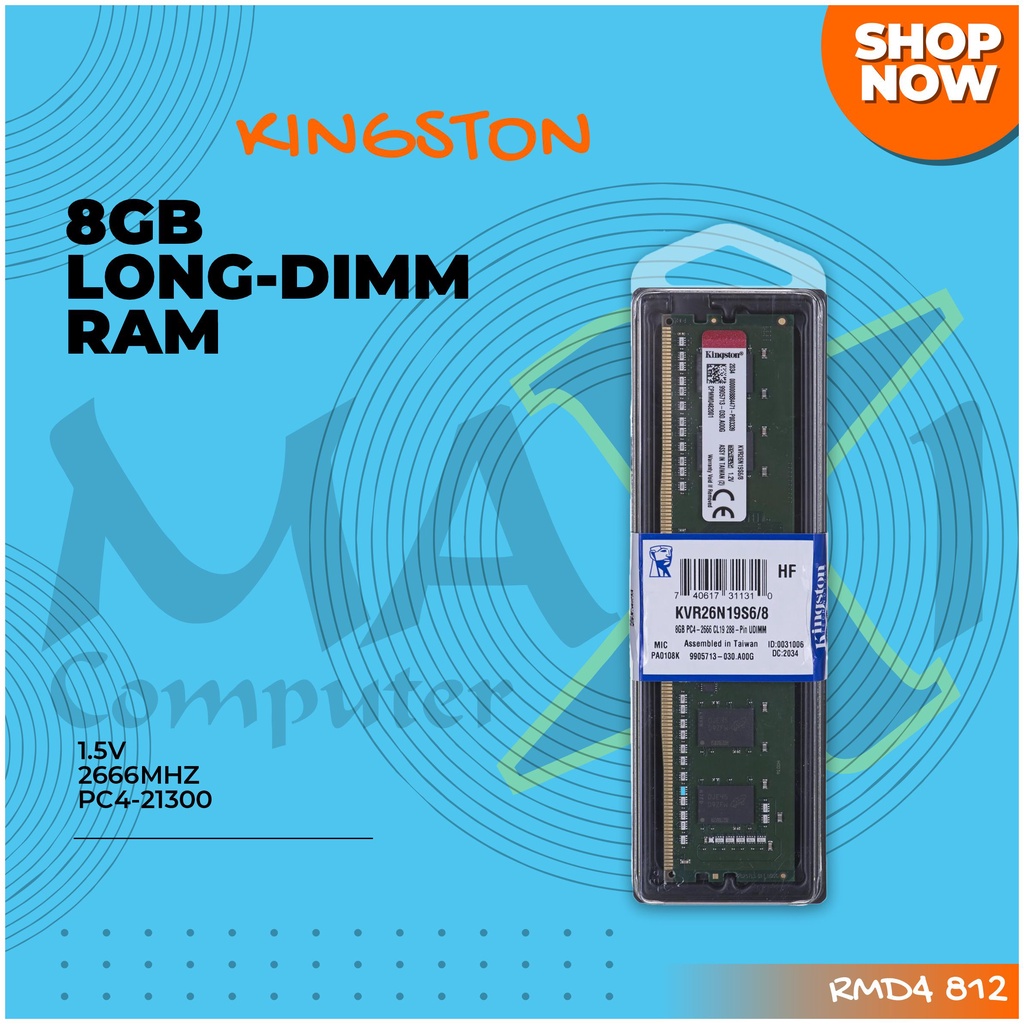 Kingston KVR26N19S6/8 8GB DDR4 2666MHz PC4-21300 1.2V Memory RAM