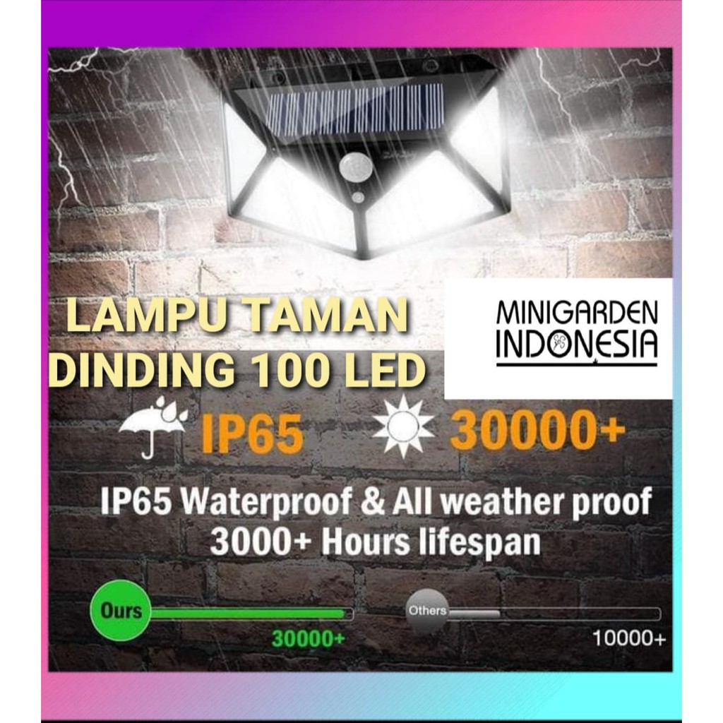 LAMPU TAMAN DINDING 100 LED SENSOR GERAK Solar Sensor Wall Light Lampu Sensor Tenaga Surya emergency