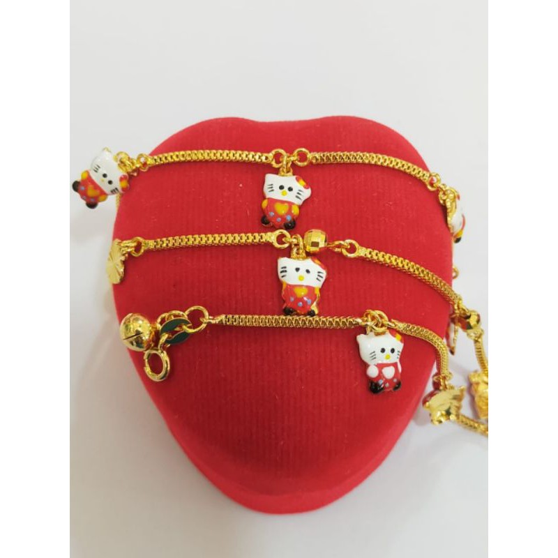 Gelang Anak Milano Hello Kitty Cat, Perak 925, Sepuh emas kuning